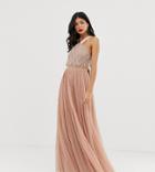 Asos Design Tall Embellished Top Halter Tulle Maxi Dress-pink