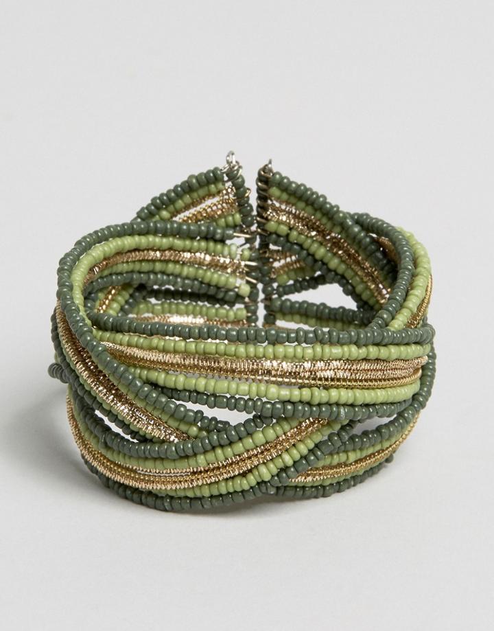 Oasis Crossover Beaded Wrap Cuff Bracelet - Gold Multi