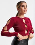 Asos Design Cut Out Long Sleeve Top In Cranberry-pink