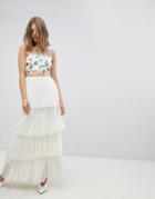 Vero Moda Flower Embroidered Maxi Dress With Tulle - Multi