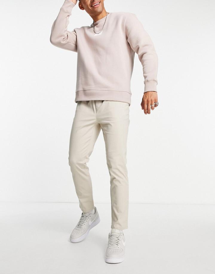 Asos Design Skinny Chinos With Elasticated Waist In Beige-neutral