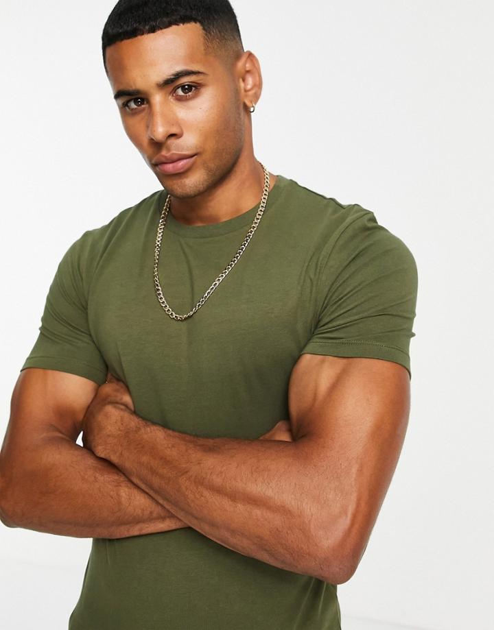 Asos Design Muscle Fit T-shirt With Crew Neck In Khaki-green