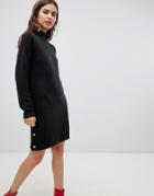 B.young Sweater Dress With Gold Button Detail - Black