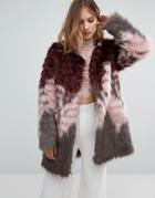 Urbancode Coat In Tri Color Faux Fur - Red