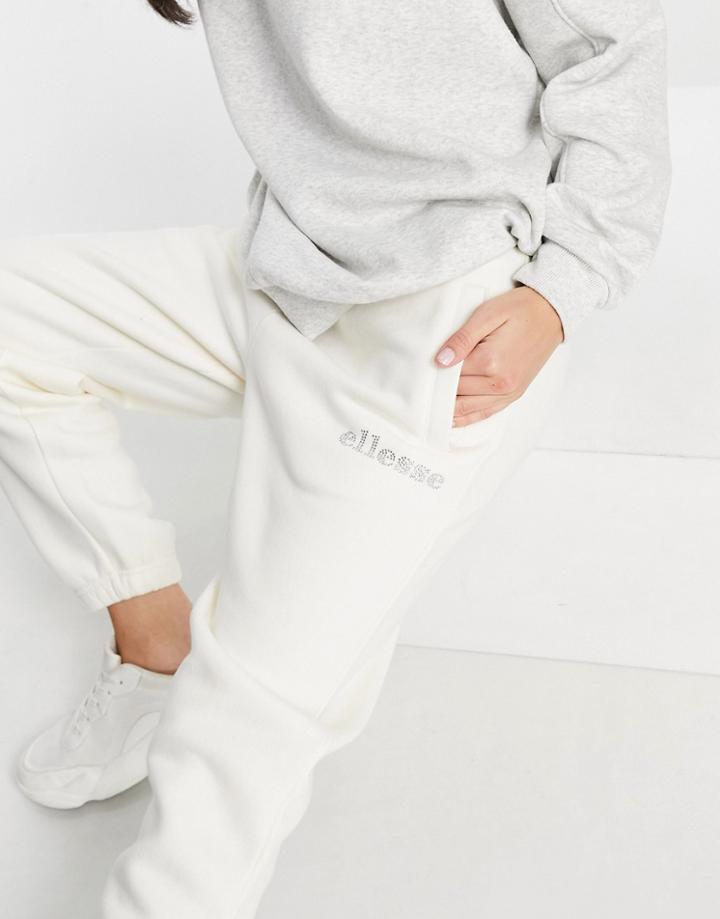 Ellesse Sweatpants With Crystal Logo In Off White- Exclusive To Asos