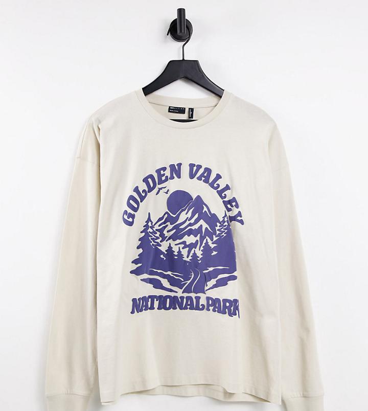Asos Design Tall Oversized Long Sleeve T-shirt With Scenic Puff Print In Ecru-white