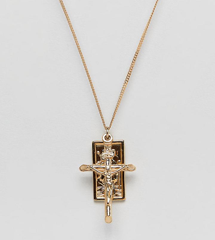 Chained & Able Old English Crucifix Bunch Necklace In Sterling Silver With Gold Plating - Gold