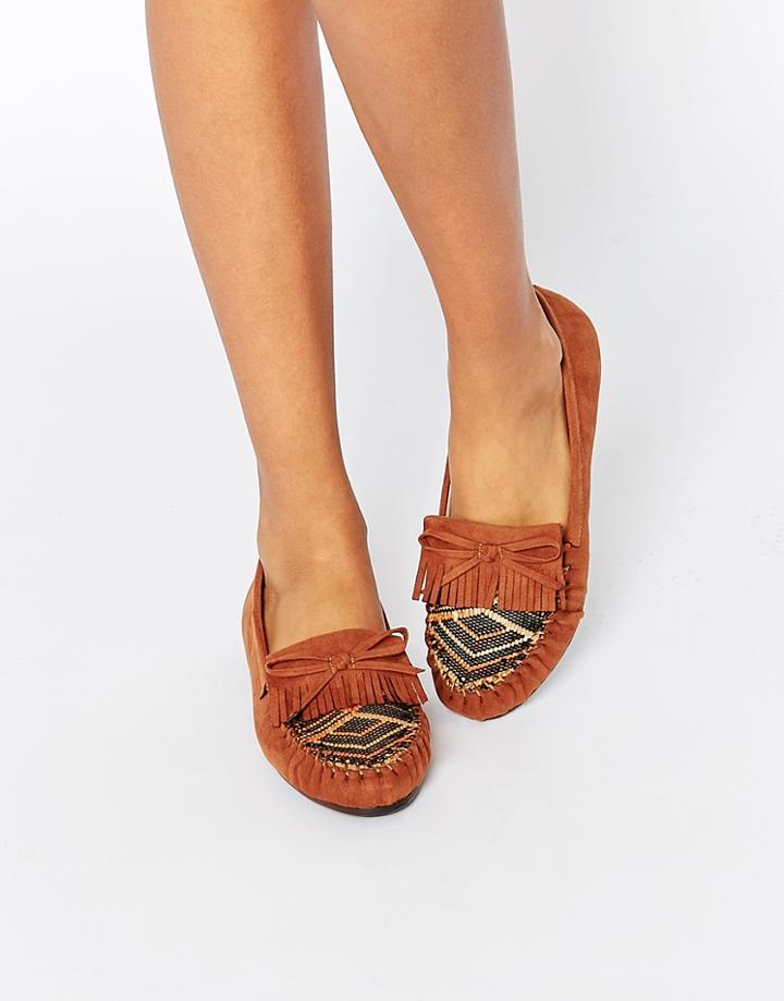 Asos Mainland Woven Flat Shoes - Chestnut