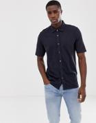 Jack & Jones Premium Drop Shoulder Short Sleeve Pique Shirt In Navy - Navy