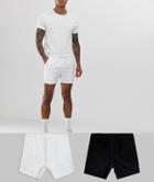 Asos Design 2 Pack Skinny Shorter Chino Shorts With Elastic Waist In Black & White Save - Multi