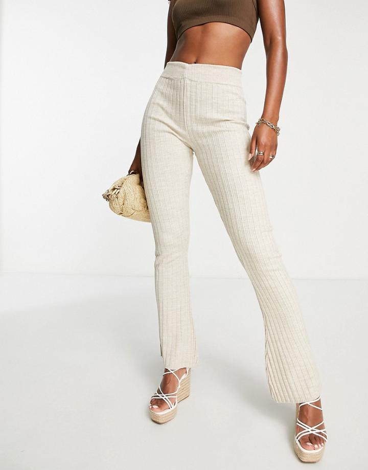 Fashionkilla Crochet Flared Pants In Stone - Part Of A Set-neutral