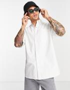Topman Organic Relaxed Short Sleeve Oxford Shirt In White