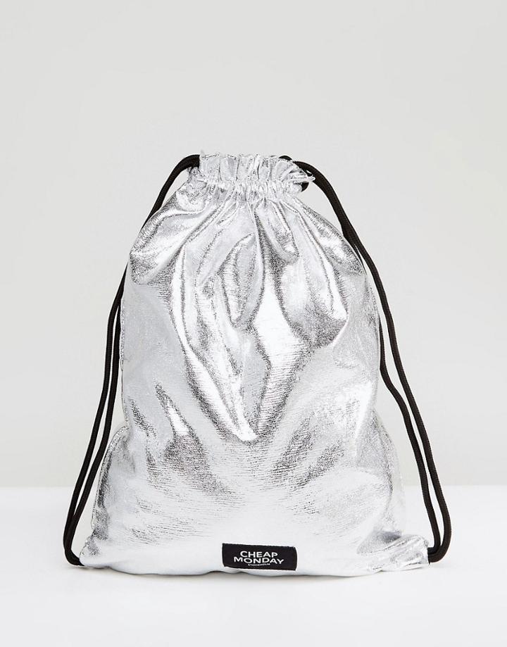 Cheap Monday Metallic Drawstring Backpack - Silver