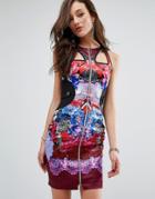 Versace Jeans Future Flower Print Zip Front Bodycon Dress - Multi