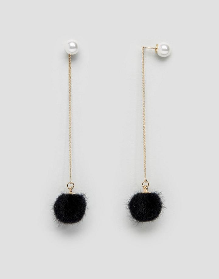 Ashiana Pom Pom Pearl Drop Through Earrings - Black