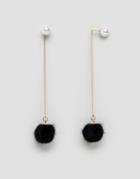 Ashiana Pom Pom Pearl Drop Through Earrings - Black