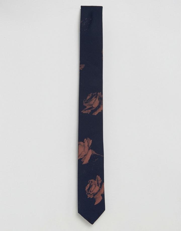 Devils Advocate Tie Rose Print - Navy