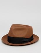 Asos Pork Pie Hat With Pinched Crown In Brown - Brown