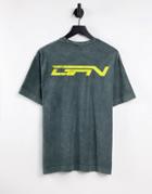 Good For Nothing Oversized T-shirt In Dark Khaki Acid Wash With Back Print-green