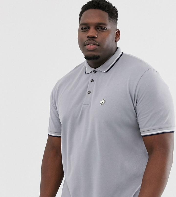 Le Breve Plus Tipped Slim Fit Polo Shirt-gray