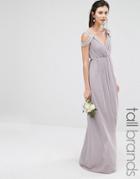 Tfnc Tall Wedding Cold Shoulder Wrap Front Maxi Dress - Gray