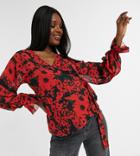 Hope & Ivy Maternity Victorian Ruffle Detail Wrap Blouse In Vibrant Poppy Print-multi