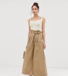 Glamorous Tall Paperbag Waist Pants With Wide Leg-beige