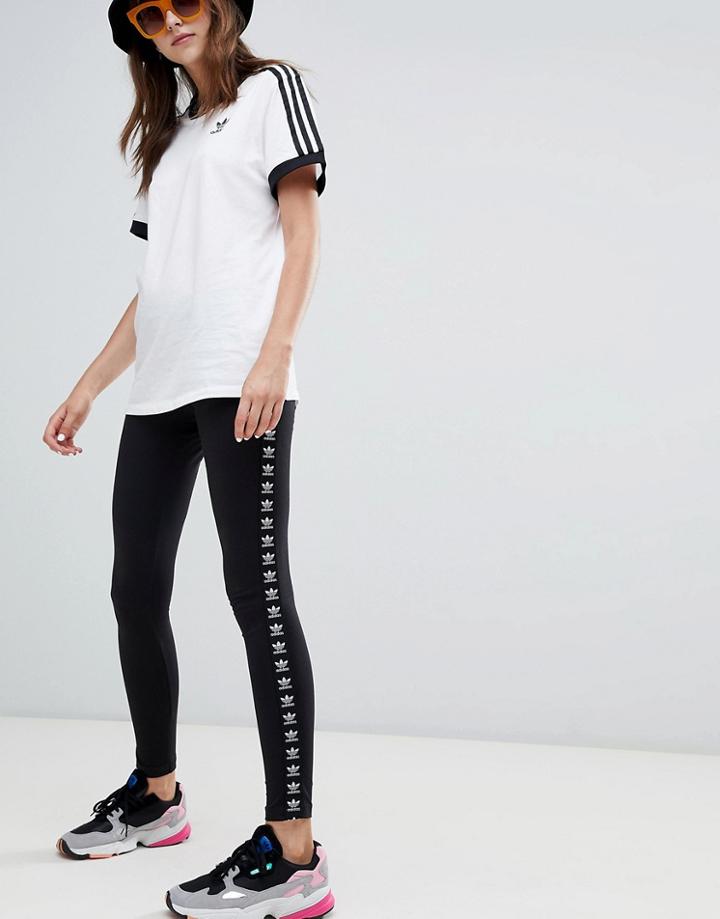Adidas Originals Trefoil Logo Print Legging In Black - Black
