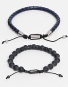 Ben Sherman Beaded And Leather Bracelet Set-black