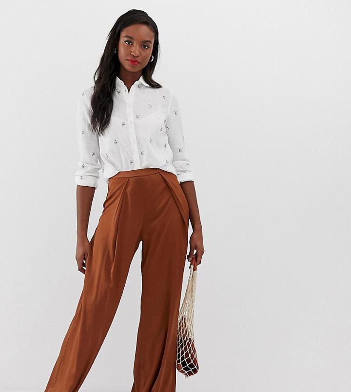 Glamorous Tall Wide Leg Pants In Satin-brown