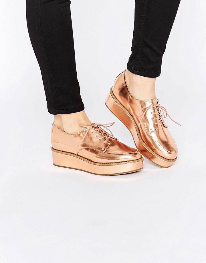 Asos Mavis Flatform Lace Up Shoes - Nude Metallic