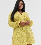 Asos Design Curve Textured Ditsy Print Mini Tea Dress With Tie Cuff And Matching Scrunchie - Green