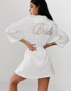 Asos Design Satin Bride Robe With Embroidery - White