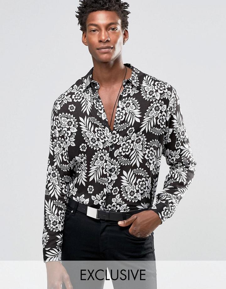 Reclaimed Vintage Floral Party Shirt In Regular Fit - Black