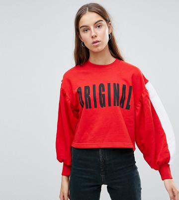 Kubban Tall Balloon Sleeve Original Cropped Sweatshirt - Red
