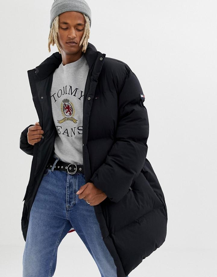 Tommy Jeans Long Oversize Down Puffer Coat In Black - Black