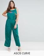 Asos Curve Jumpsuit With Bird Embroidery Detail - Green
