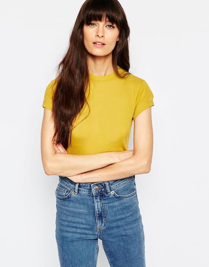 Weekday Sheer Ribbed T-shirt - Mustard