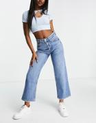 Monki Mozik Organic Cotton Patch Cropped Wide Leg Jeans In Blue