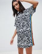Noisy May Printed Dress With Rainbow Side Stripe - Multi