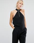 Influence Zip Front Shell Top With Cut In Shoulder - Black