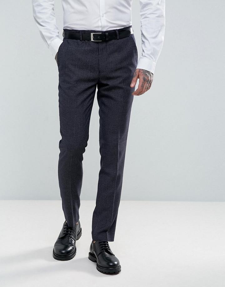 Harry Brown Skinny Fit Geo Blue Suit Pants - Blue