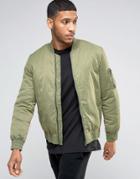 Asos Bomber With Wash & Ma1 Pocket In Khaki - Green