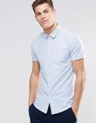 Asos Shirt In Blue Stripe With Short Sleeves - Blue
