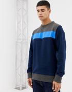 Another Influence Contrast Panel Crew Neck Sweater - Navy