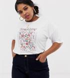 Neon Rose Plus Relaxed T-shirt With Winter Flower Print - White