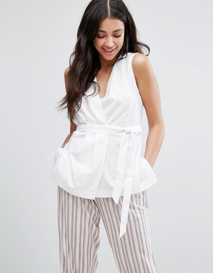 Neon Rose Cotton Wrap Shirt - White