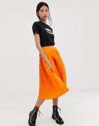 Dr Denim Pleated Midi Skirt - Orange
