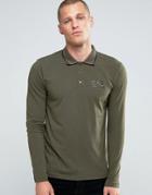Emporio Armani Ea7 Polo Shirt With Tipping In Khaki Long Sleeves - Green