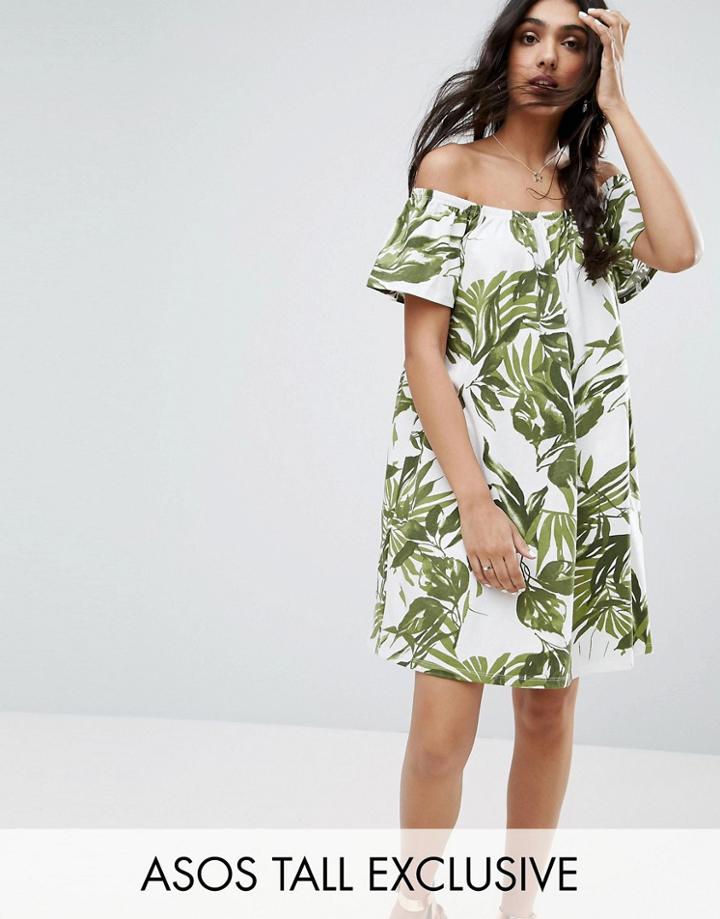 Asos Tall Palm Print Off Shoulder Mini Dress - Multi
